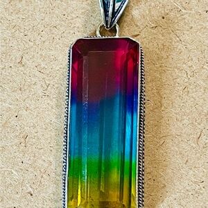 XXL Stunning Multicolor Tourmaline Pendant Necklace - 925 Plated/Stamped - FIRM